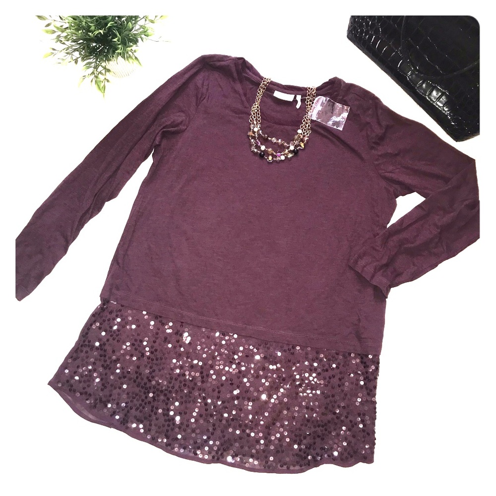 NWT LOGO by Lori Goldstein Plum Sequined Tunic Top